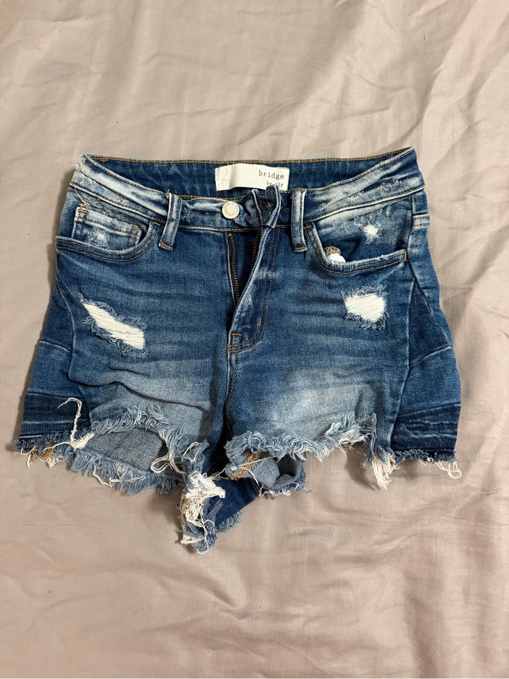 Bridge by GLY Distressed Dark Wash Denim Shorts Size 24 Raw Hem